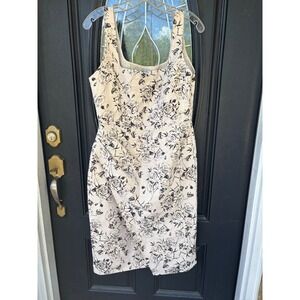 Donna Karan New York Metallic‎ Floral Sheath Dress Black White Gold Size 8